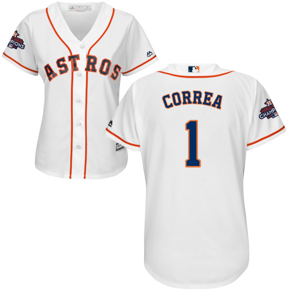 Astros #1 Carlos Correa White Home World Series Champions Women's Stitched MLB Jersey